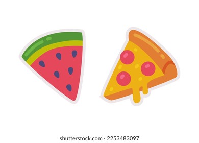 Pizza and Watermelon Cute Fashion Sticker and Patch Vector Set