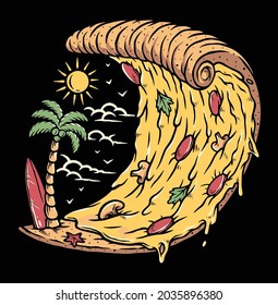 Pizza waves beach vector illustration