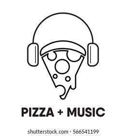 Pizza wearing headphone concept. food music love concept. Restaurant with pizza and music.