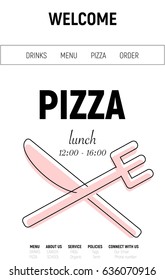 Pizza web site with menu line, fork and knife minimal style