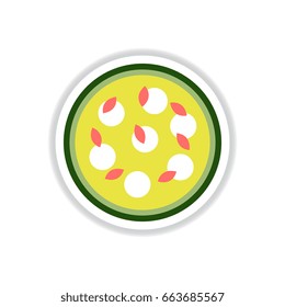 Pizza with white cheese.Vector illustration sticker. simple pizza icon top view
