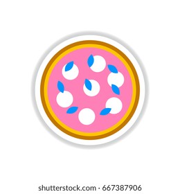 Pizza with white cheese.Vector illustration sticker. simple pizza icon top view
