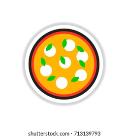 Pizza with white cheese.Vector illustration sticker. simple pizza icon top view