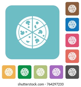 Pizza white flat icons on color rounded square backgrounds