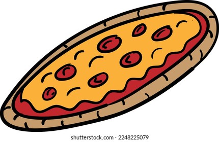 Pizza whole colored sketch vector illustration.