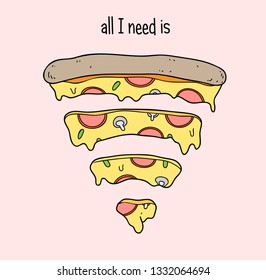 pizza wi-fi icon, isolated artwork with pink background for pizza lovers, cool print for hoodies, stickers, sweatshirts, wall art, menu, girl clothes, room posters, patches