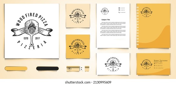 Pizza Wood plate, Vintage Badges Logo and business card branding template Designs Inspiration, Vector Illustration