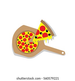 Pizza With Wooden Paddle And Slice
