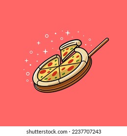 Pizza in wooden pan with sparkling stars
