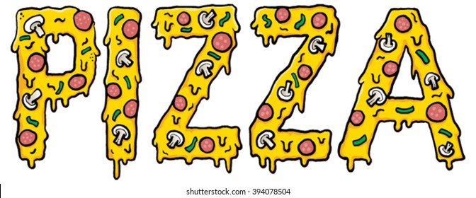 PIZZA Word With Cheesy Pizza Font