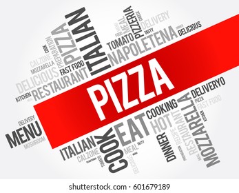 PIZZA word cloud collage, food concept background