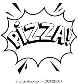 Pizza word coloring vector illustration. Isolated image on white background. Comic book style imitation.