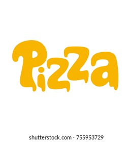 Pizza yellow lettering. Logotype for pizzeria. Logo for cafe. Pizza letters.