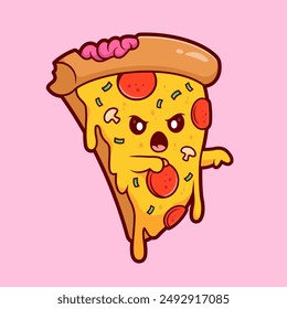 Pizza Zombie Cartoon Vector Icon Illustration. Food Holiday Icon Concept Isolated Premium Vector. Flat Cartoon Style