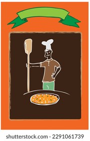 A Pizzaiolo or Pizza Maker  makes a Pizza hand sketch. editable Clip Art.