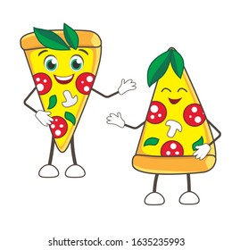 Pizza's characters. Happy smile icons vector illustrations