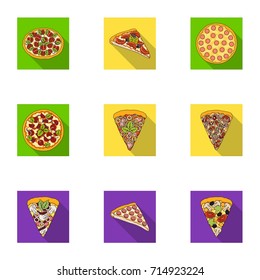 Pizza,slice with meat, cheese and other filling. Different pizza set collection icons in flat style vector symbol stock illustration web.