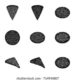 Pizza,slice with meat, cheese and other filling. Different pizza set collection icons in black style vector symbol stock illustration web.