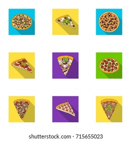 Pizza,slice with meat, cheese and other filling. Different pizza set collection icons in flat style vector symbol stock illustration web.