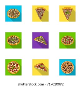 Pizza,slice with meat, cheese and other filling. Different pizza set collection icons in flat style vector symbol stock illustration web.