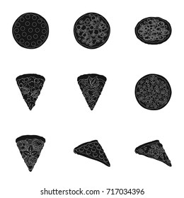 Pizza,slice with meat, cheese and other filling. Different pizza set collection icons in black style vector symbol stock illustration web.