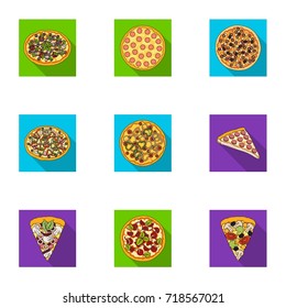 Pizza,slice with meat, cheese and other filling. Different pizza set collection icons in flat style vector symbol stock illustration web.