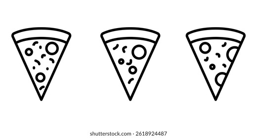 Paquete de diseño de contorno de rebanada de pizza o icono de línea.