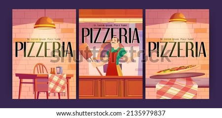 Similar – Image, Stock Photo italian pizza baker holding fresh pizza on peel at pizzeria