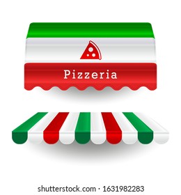 Pizzeria awnings. Italian food design elements in the colors of the italian flag. Vector illustration.