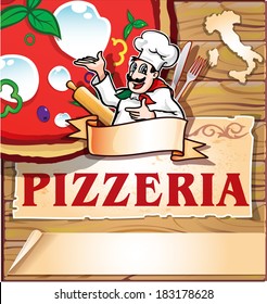 pizzeria background   with italian chef 