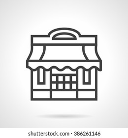 Pizzeria building. Facade with awning. Showcases and storefront. Commercial building. Vector icon simple black line style. Single design element for website, business.