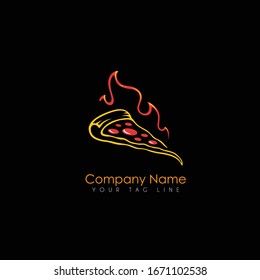 Pizzeria cafe logo, pizza icon, emblem for fast food restaurant. Simple flat line style pizza logo.