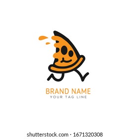 Pizzeria cafe logo, pizza icon, emblem for fast food restaurant. Simple flat line style pizza logo.