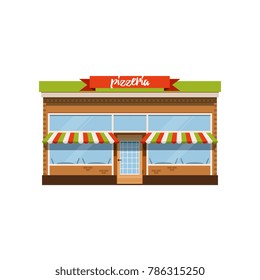 Pizzeria cafe, small store shop facade vector Illustration