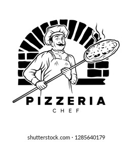 pizzeria chef logo vector illustration, Design element for logo, poster, card, banner, emblem, t shirt. Vector illustration