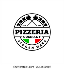 Pizzeria company logo with retro style badge design