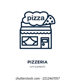 pizzeria icon from city elements collection. Thin linear pizzeria, cook, restaurant outline icon isolated on white background. Line vector pizzeria sign, symbol for web and mobile