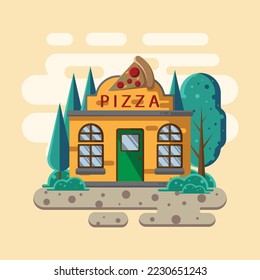 A pizzeria illustration with flat design