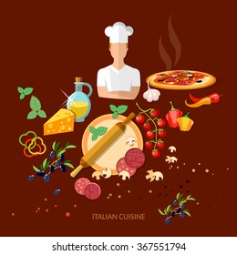 Pizzeria Italian pizza ingredients Italian cuisine vector illustration 