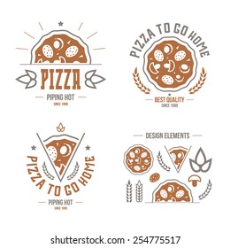 Pizzeria labels, badges and design elements. Color print on a white background