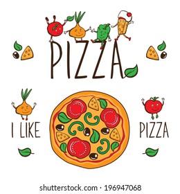 Pizzeria. I like pizza. Vector illustration.