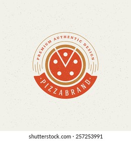 Pizzeria logo emlem design element in vintage style for label or badge and other design. Pizza silhouette retro vector illustration