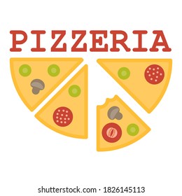 Pizzeria logo on a white background. Vector illustration. Logo for pizzeria, restaurant with pizza slices. Can be applied for label, sticker, poster, etc.