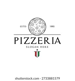 pizzeria logo with pizza icon vector design concept vintage style