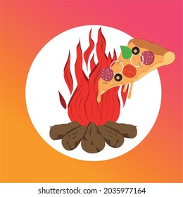 Pizzeria logo. Pizza on the wood