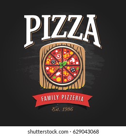 Pizzeria logo template. Vector emblem for cafe, restaurant or food delivery service.