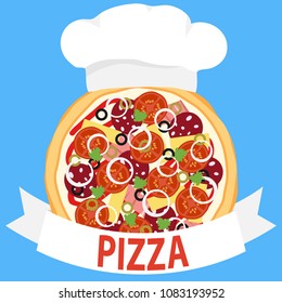 Pizzeria logotype. Label for menu design restaurant or pizzeria. Vector illustration.