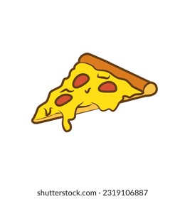 Pizzeria logotype. Logo with pizza slice. The pizza is melting. Slice of pizza vector set for restaurant, dinner and italian menu. Bright colorful pizza on yellow background with bright colors