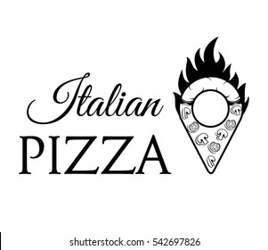 Pizzeria map pointer. Slice of pizza. Italian cuisine. Food Delivery. Vector illustration