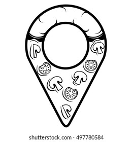 Pizzeria map pointer. Vector Illustration. Isolated On White